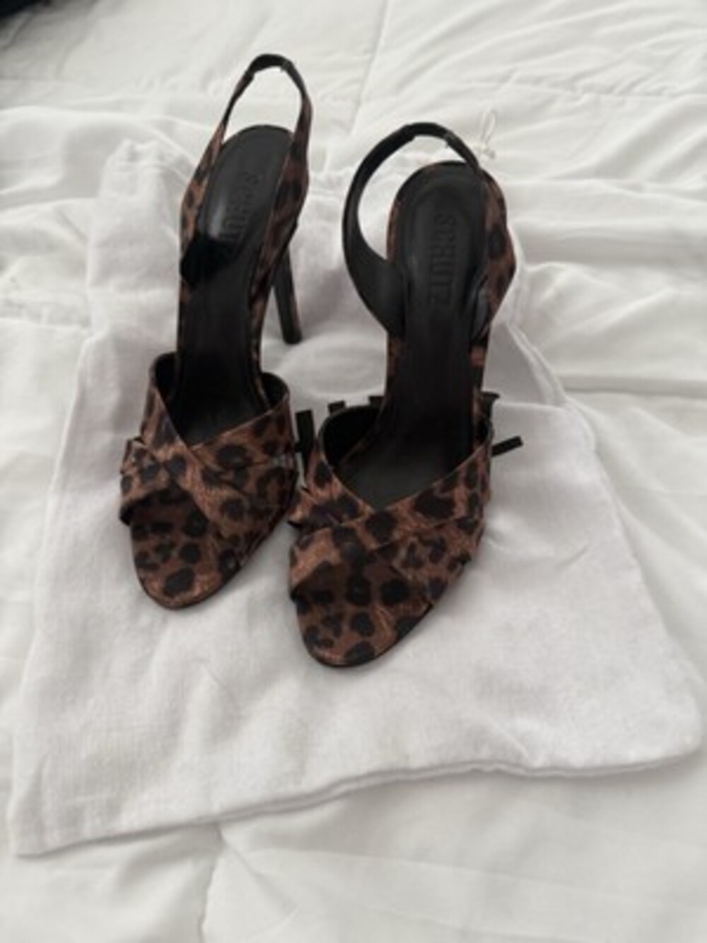 Schutz Keefa Leopard Print Slingback Heels Sandals Brown Black Women 6.5B Brazil - Picture 3 of 6